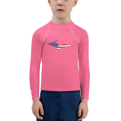 Michigan Upper Peninsula Rash Guard (w/ UP USA Flag) | Toddler - Rhodochrosite Pink