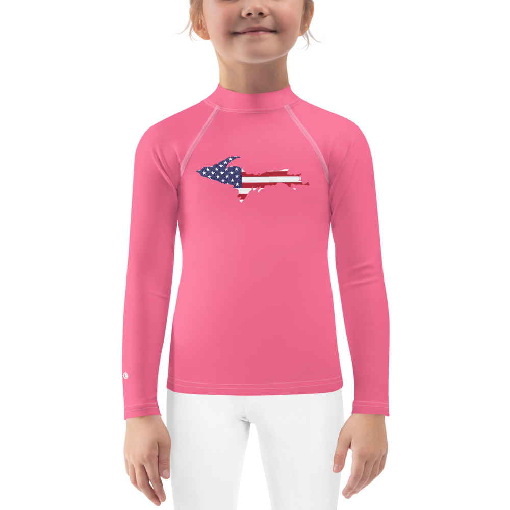 Michigan Upper Peninsula Rash Guard (w/ UP USA Flag) | Toddler - Rhodochrosite Pink