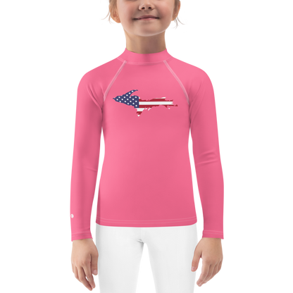 Michigan Upper Peninsula Rash Guard (w/ UP USA Flag) | Toddler - Rhodochrosite Pink