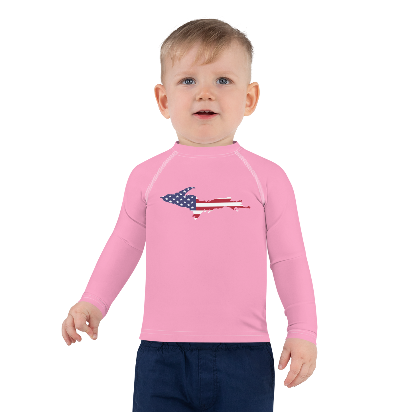 Michigan Upper Peninsula Rash Guard (w/ UP USA Flag) | Toddler - '67 Caddie Pink