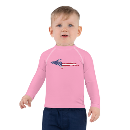 Michigan Upper Peninsula Rash Guard (w/ UP USA Flag) | Toddler - '67 Caddie Pink