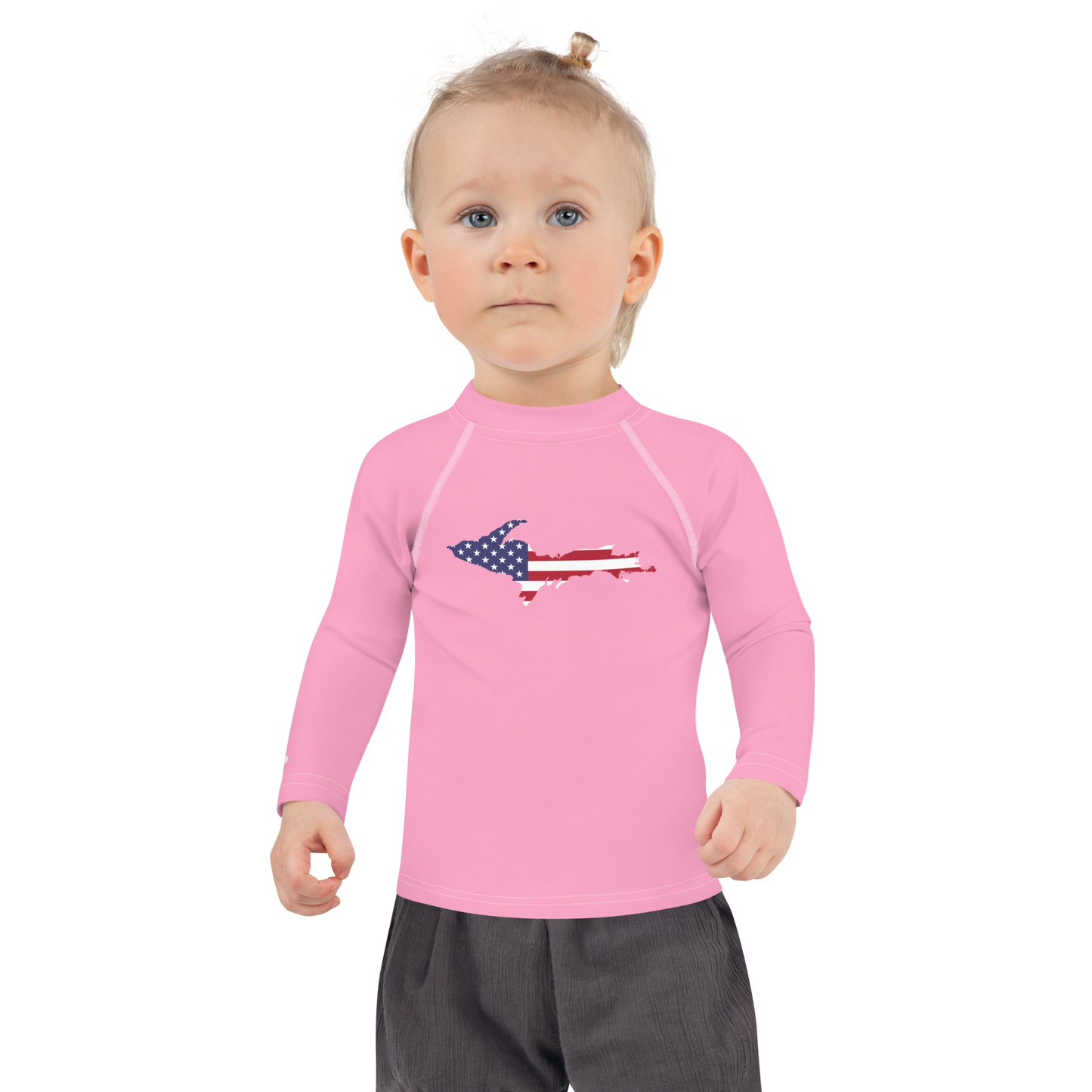 Michigan Upper Peninsula Rash Guard (w/ UP USA Flag) | Toddler - '67 Caddie Pink