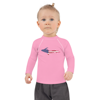 Michigan Upper Peninsula Rash Guard (w/ UP USA Flag) | Toddler - '67 Caddie Pink