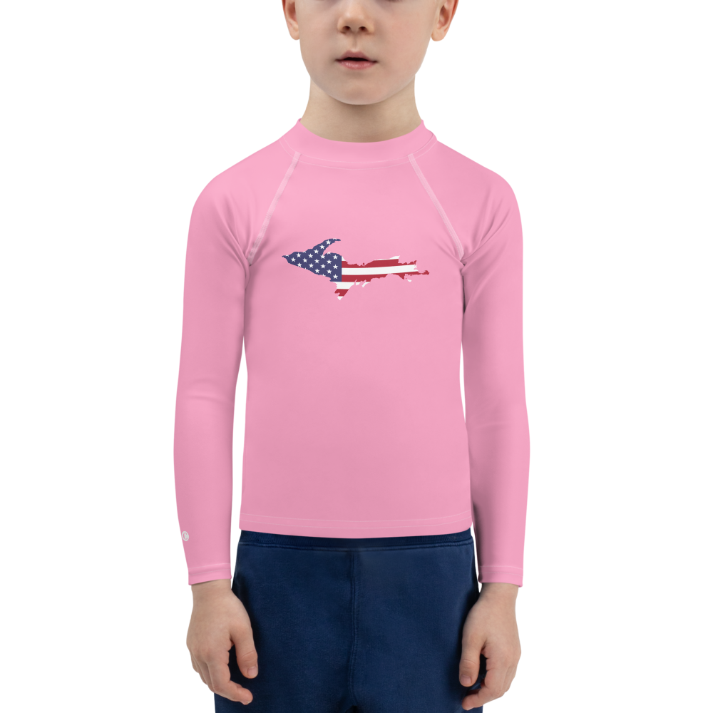 Michigan Upper Peninsula Rash Guard (w/ UP USA Flag) | Toddler - '67 Caddie Pink