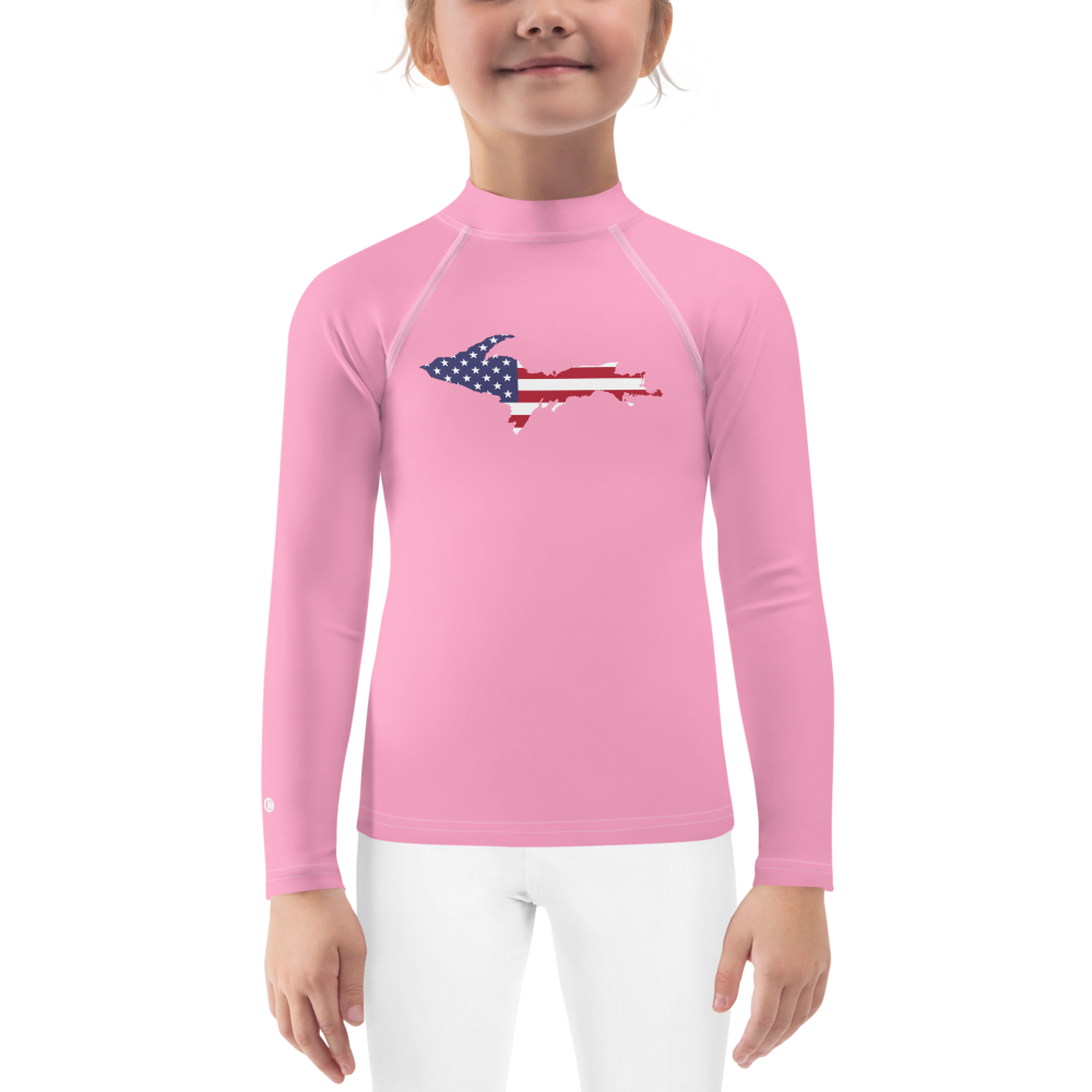 Michigan Upper Peninsula Rash Guard (w/ UP USA Flag) | Toddler - '67 Caddie Pink