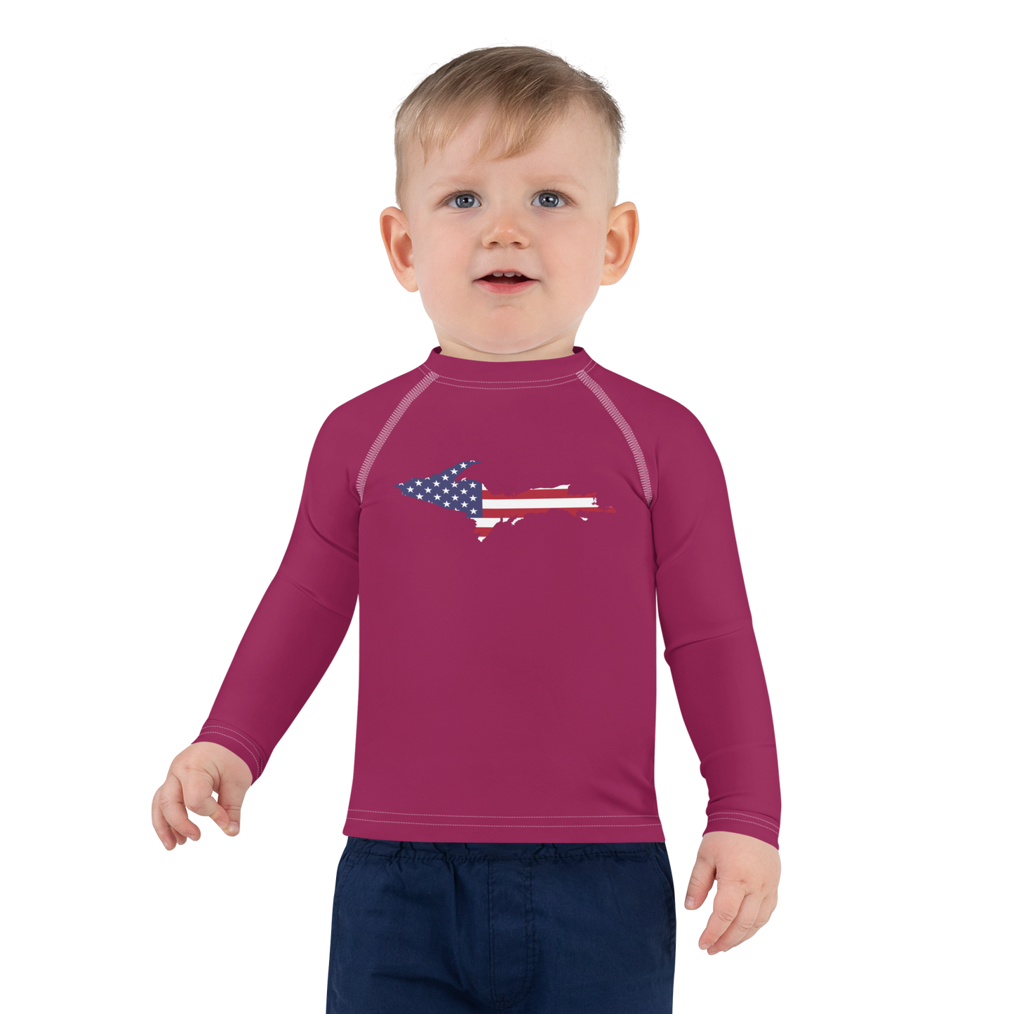 Michigan Upper Peninsula Rash Guard (w/ UP USA Flag) | Toddler - Ruby Red