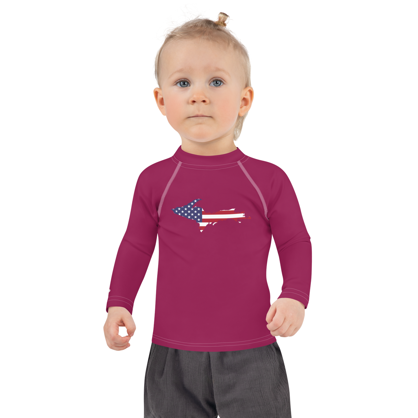 Michigan Upper Peninsula Rash Guard (w/ UP USA Flag) | Toddler - Ruby Red