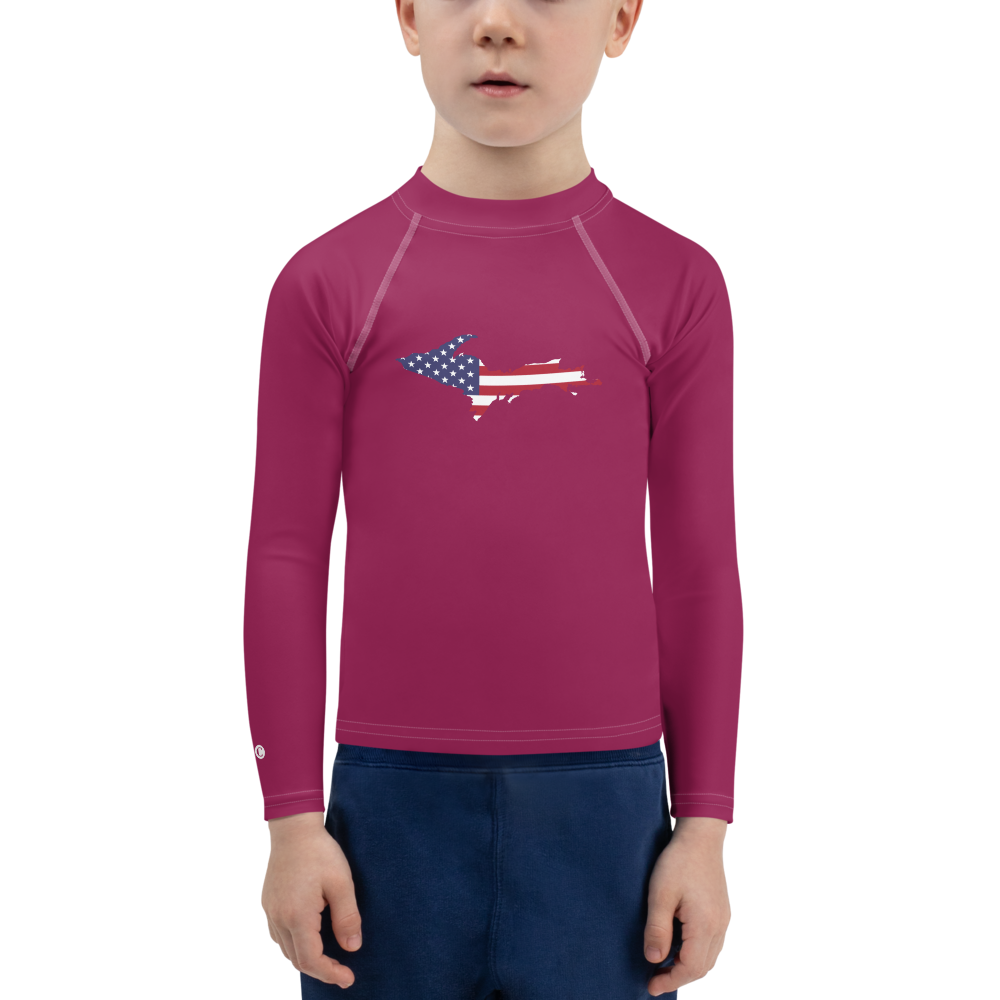 Michigan Upper Peninsula Rash Guard (w/ UP USA Flag) | Toddler - Ruby Red