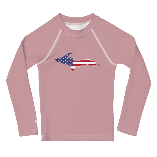 Michigan Upper Peninsula Rash Guard (w/ UP USA Flag) | Toddler - Cherry Blossom Pink