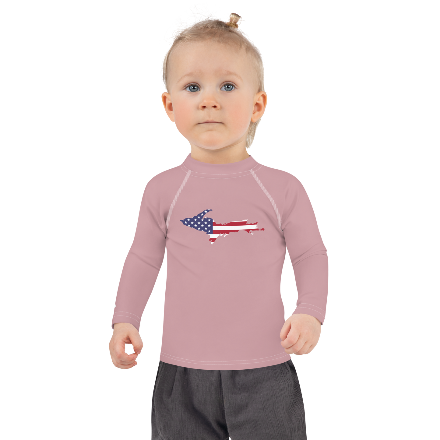 Michigan Upper Peninsula Rash Guard (w/ UP USA Flag) | Toddler - Cherry Blossom Pink