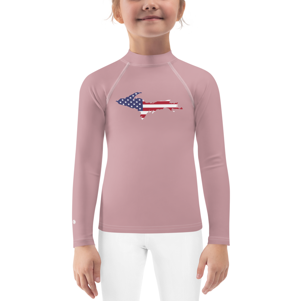 Michigan Upper Peninsula Rash Guard (w/ UP USA Flag) | Toddler - Cherry Blossom Pink