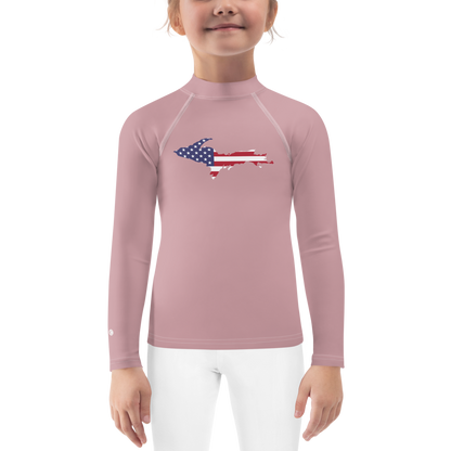 Michigan Upper Peninsula Rash Guard (w/ UP USA Flag) | Toddler - Cherry Blossom Pink