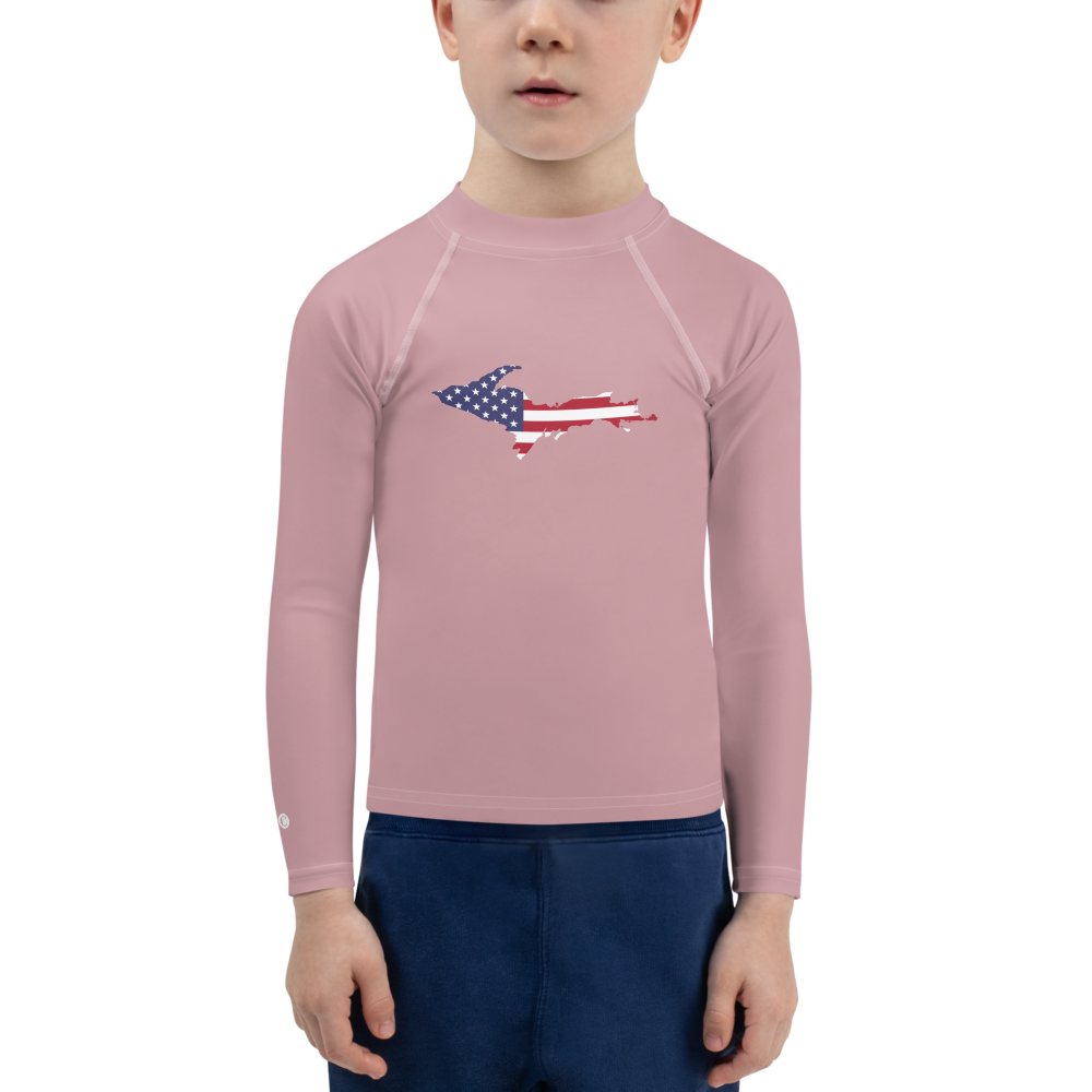 Michigan Upper Peninsula Rash Guard (w/ UP USA Flag) | Toddler - Cherry Blossom Pink