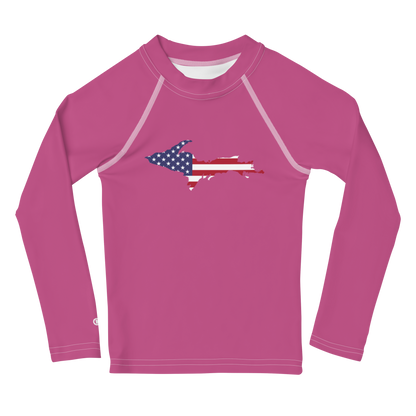 Michigan Upper Peninsula Rash Guard (w/ UP USA Flag) | Toddler - Apple Blossom Pïnk