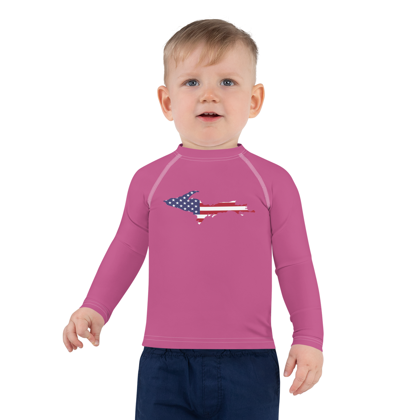 Michigan Upper Peninsula Rash Guard (w/ UP USA Flag) | Toddler - Apple Blossom Pïnk