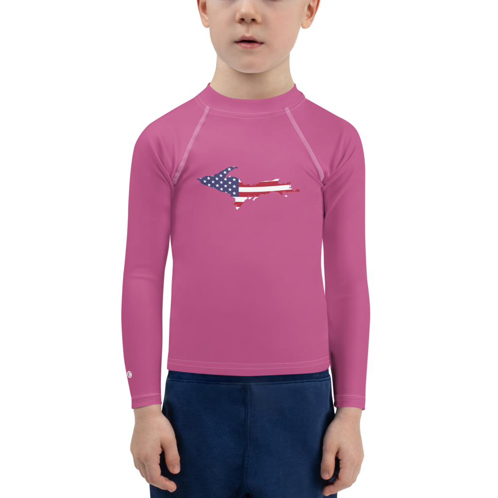 Michigan Upper Peninsula Rash Guard (w/ UP USA Flag) | Toddler - Apple Blossom Pïnk