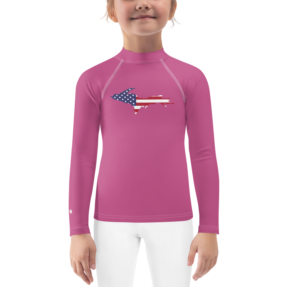 Michigan Upper Peninsula Rash Guard (w/ UP USA Flag) | Toddler - Apple Blossom Pïnk