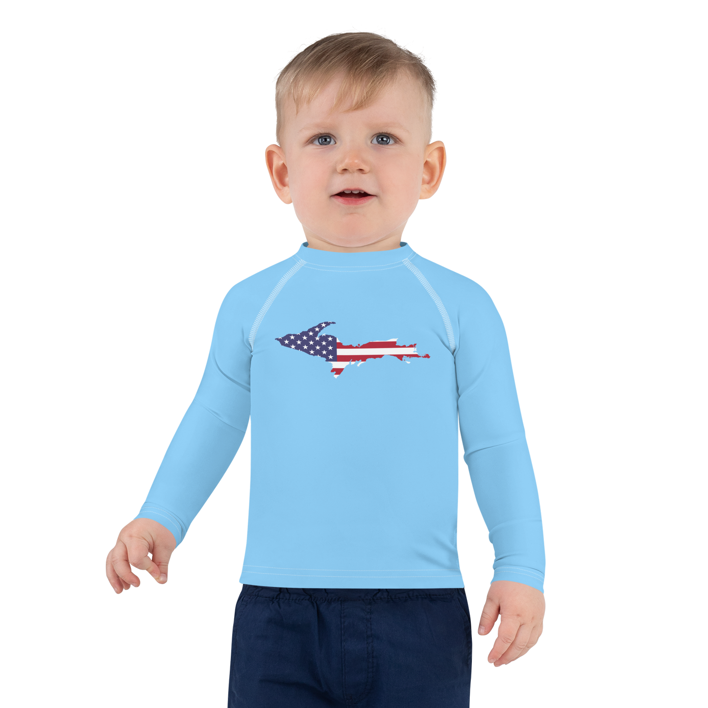 Michigan Upper Peninsula Rash Guard (w/ UP USA Flag) | Toddler - DTW Blue