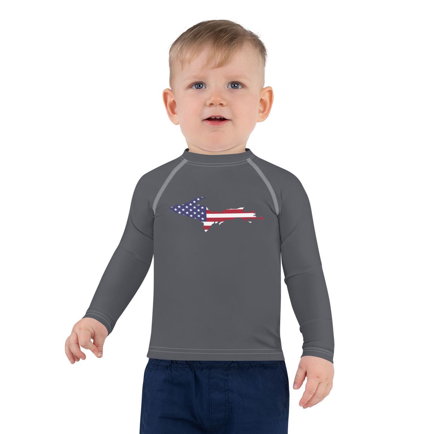 Michigan Upper Peninsula Rash Guard (w/ UP USA Flag) | Toddler - Iron Ore Grey