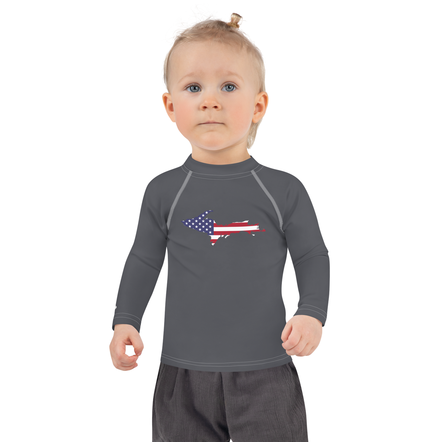 Michigan Upper Peninsula Rash Guard (w/ UP USA Flag) | Toddler - Iron Ore Grey