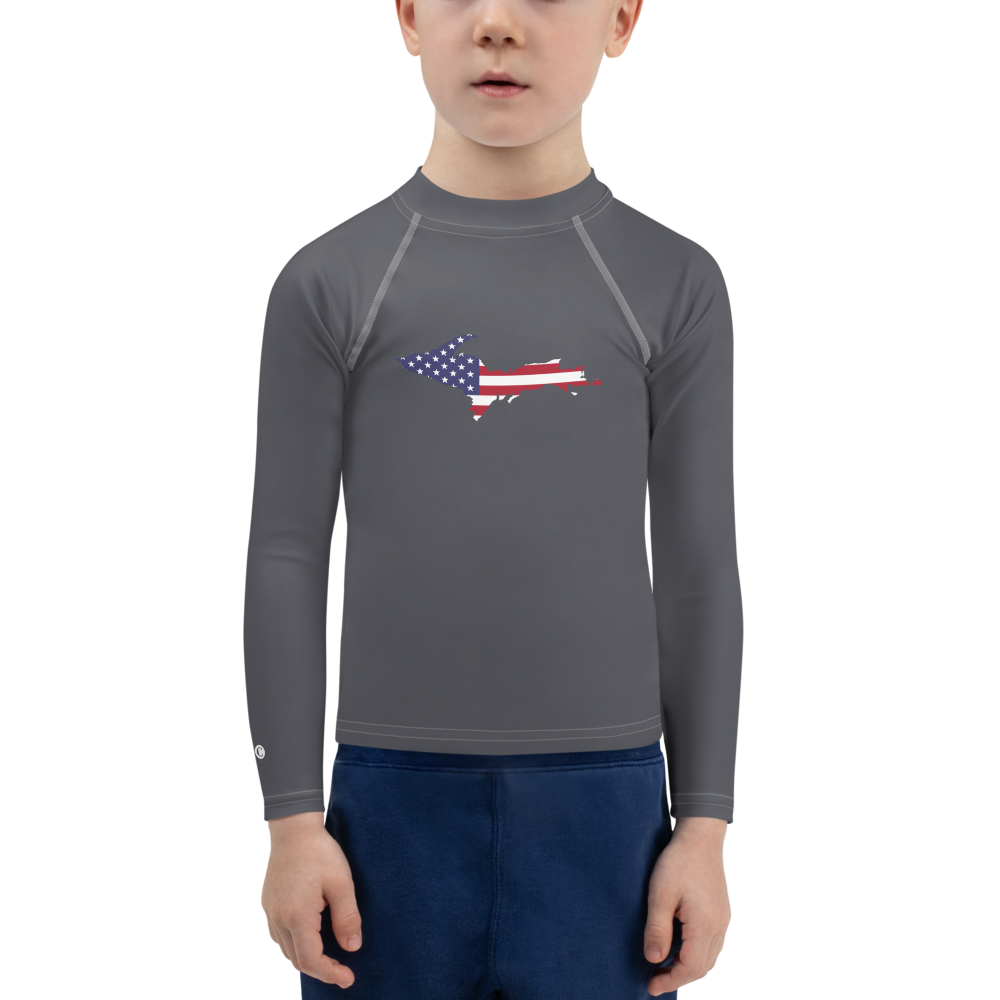 Michigan Upper Peninsula Rash Guard (w/ UP USA Flag) | Toddler - Iron Ore Grey