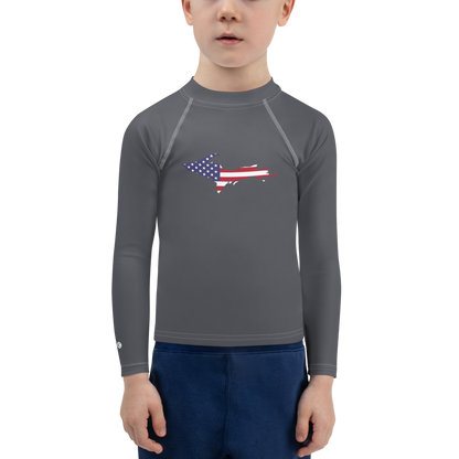 Michigan Upper Peninsula Rash Guard (w/ UP USA Flag) | Toddler - Iron Ore Grey