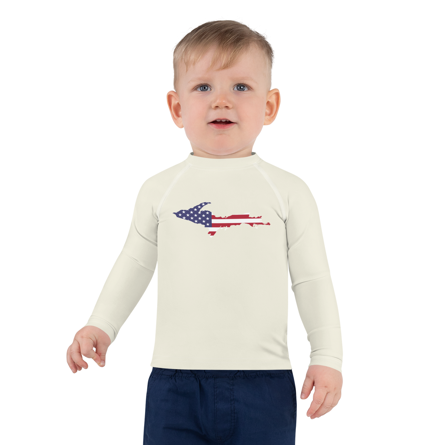 Michigan Upper Peninsula Rash Guard (w/ UP USA Flag) | Toddler - Ivory White