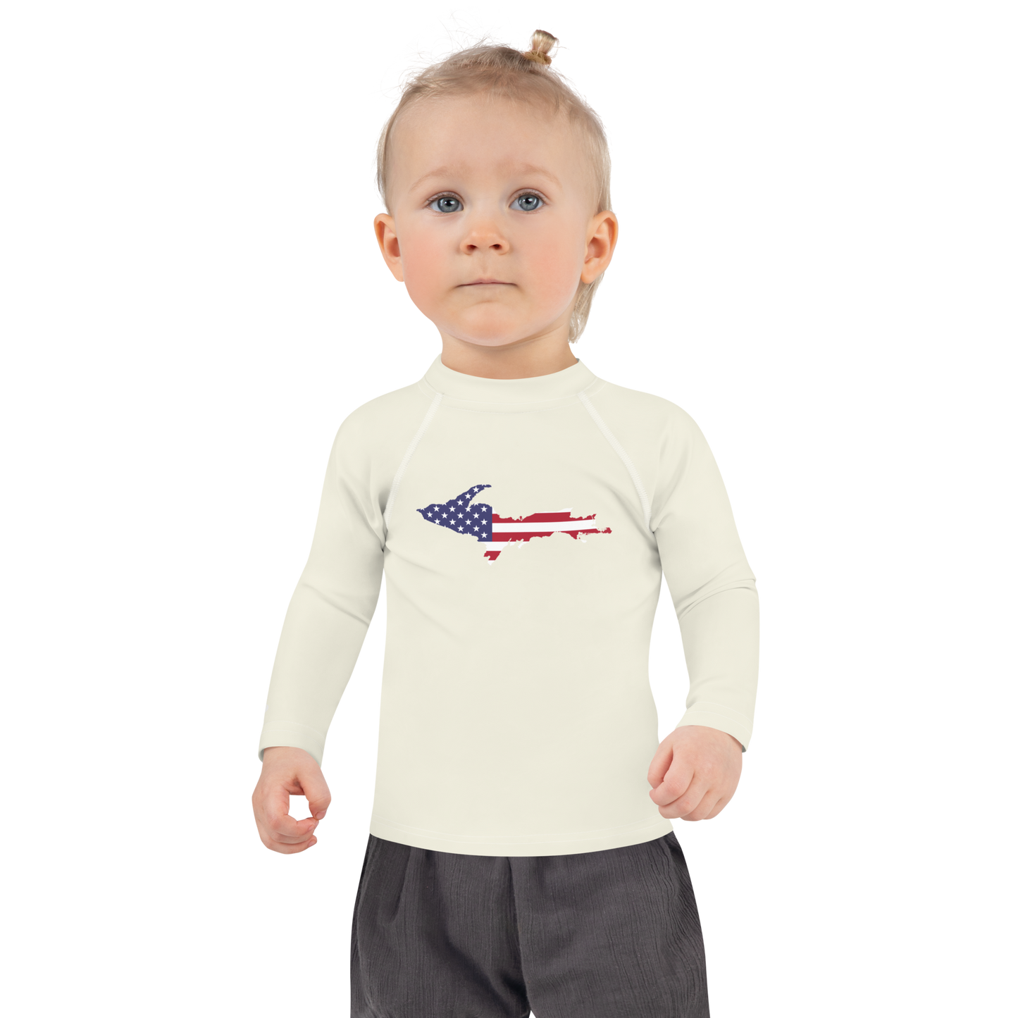 Michigan Upper Peninsula Rash Guard (w/ UP USA Flag) | Toddler - Ivory White