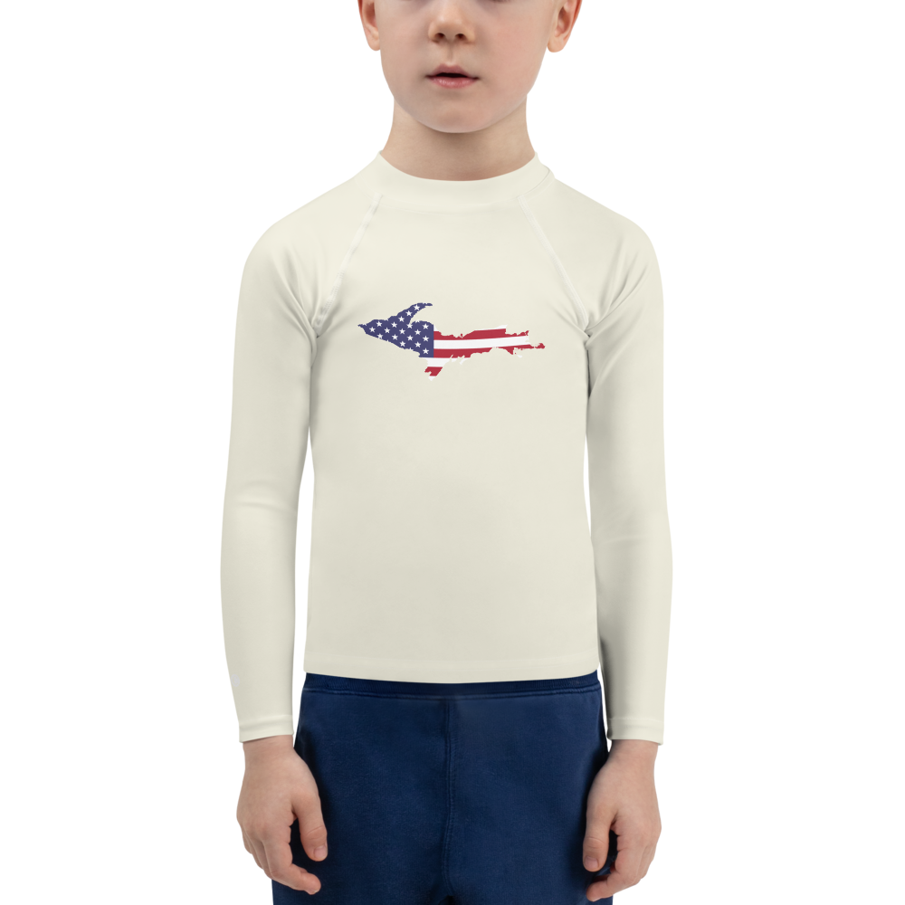 Michigan Upper Peninsula Rash Guard (w/ UP USA Flag) | Toddler - Ivory White