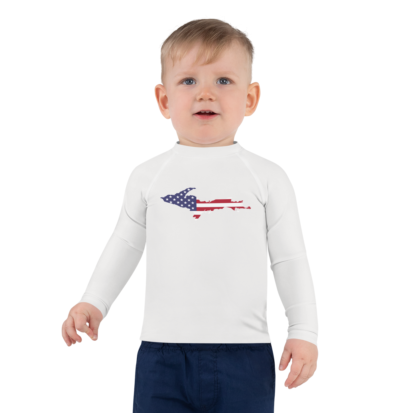 Michigan Upper Peninsula Rash Guard (w/ UP USA Flag) | Toddler - Birch Bark White