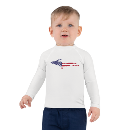 Michigan Upper Peninsula Rash Guard (w/ UP USA Flag) | Toddler - Birch Bark White