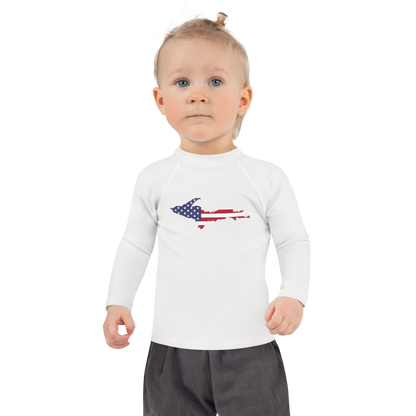 Michigan Upper Peninsula Rash Guard (w/ UP USA Flag) | Toddler - Birch Bark White