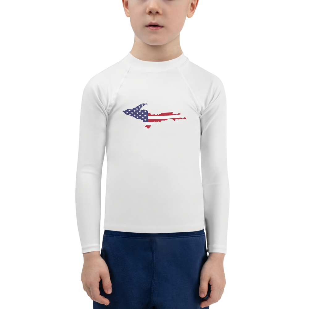 Michigan Upper Peninsula Rash Guard (w/ UP USA Flag) | Toddler - Birch Bark White