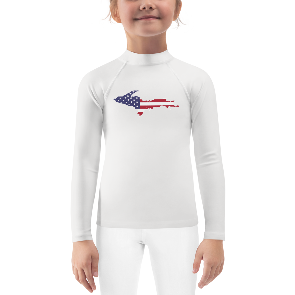 Michigan Upper Peninsula Rash Guard (w/ UP USA Flag) | Toddler - Birch Bark White