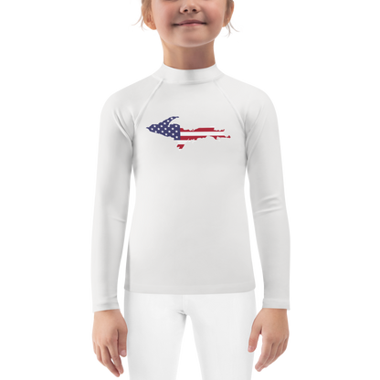 Michigan Upper Peninsula Rash Guard (w/ UP USA Flag) | Toddler - Birch Bark White