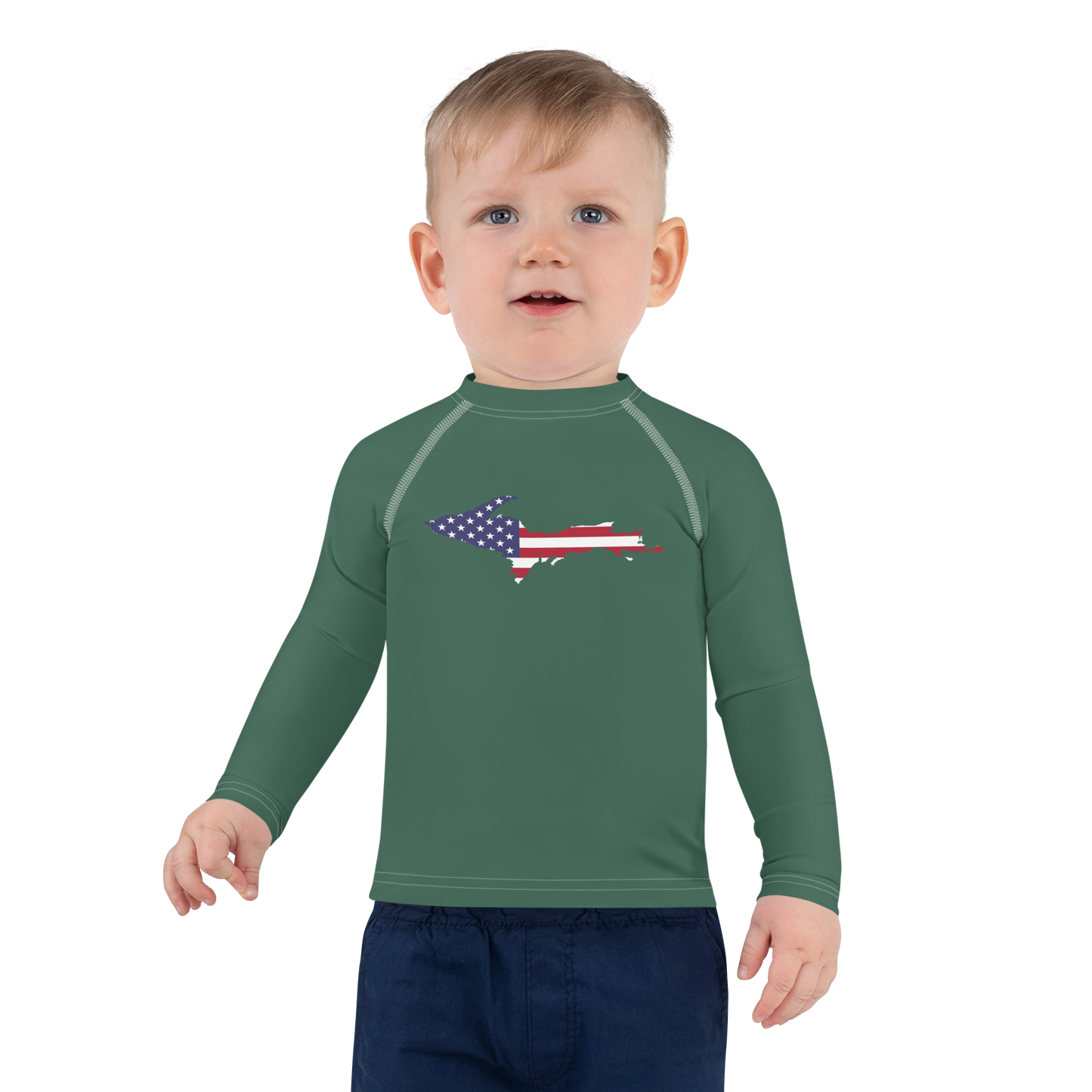 Michigan Upper Peninsula Rash Guard (w/ UP USA Flag) | Toddler - Ginger Ale Green