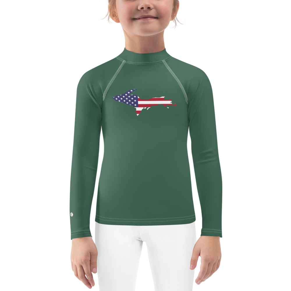 Michigan Upper Peninsula Rash Guard (w/ UP USA Flag) | Toddler - Ginger Ale Green