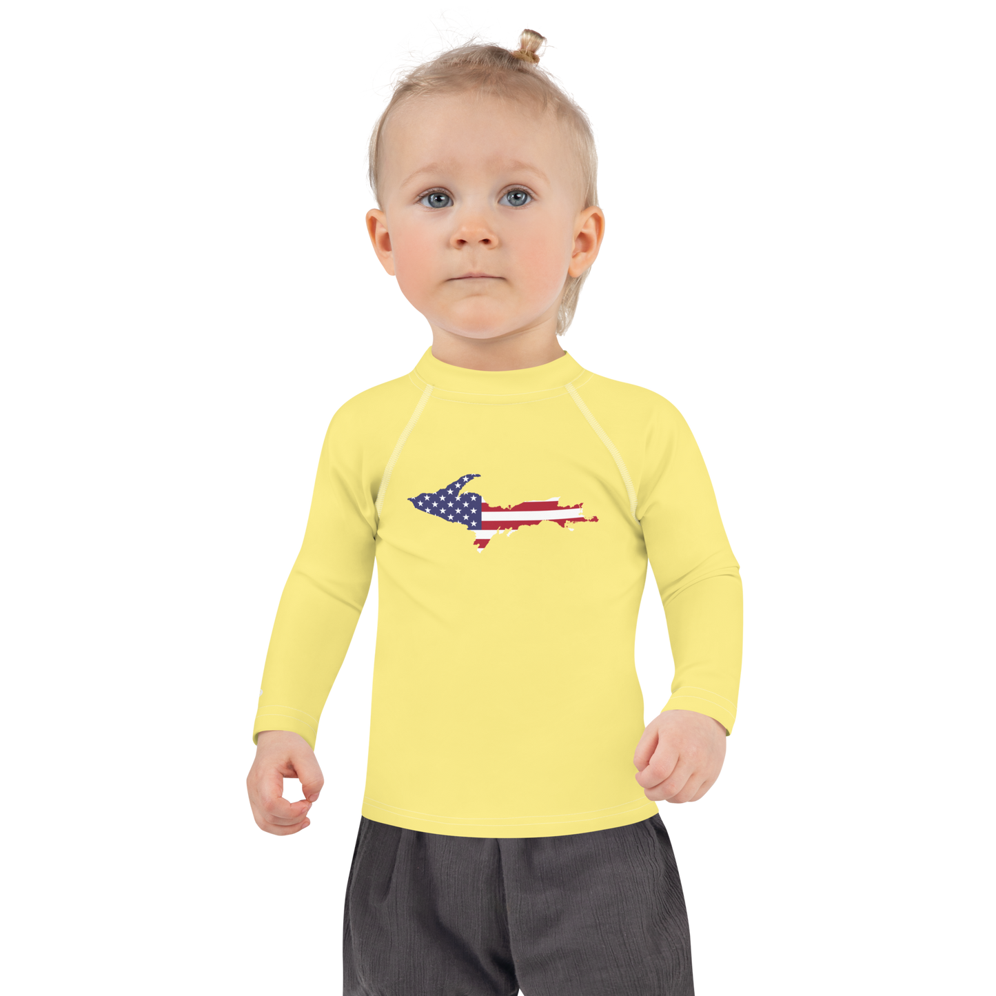 Michigan Upper Peninsula Rash Guard (w/ UP USA Flag) | Toddler - Cherry Yellow