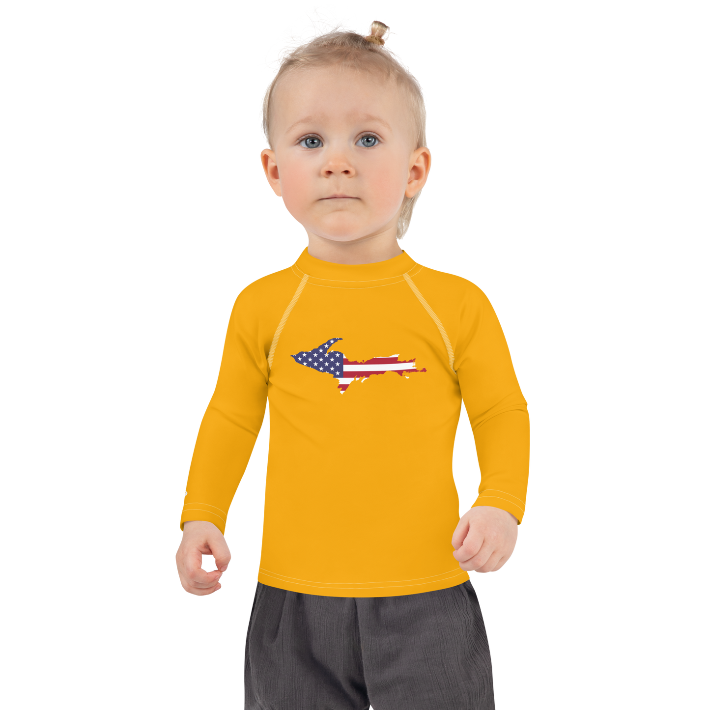 Michigan Upper Peninsula Rash Guard (w/ UP USA Flag) | Toddler - Birch Leaf Orange