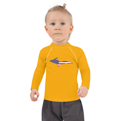 Michigan Upper Peninsula Rash Guard (w/ UP USA Flag) | Toddler - Birch Leaf Orange