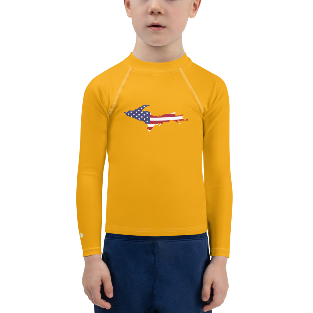 Michigan Upper Peninsula Rash Guard (w/ UP USA Flag) | Toddler - Birch Leaf Orange