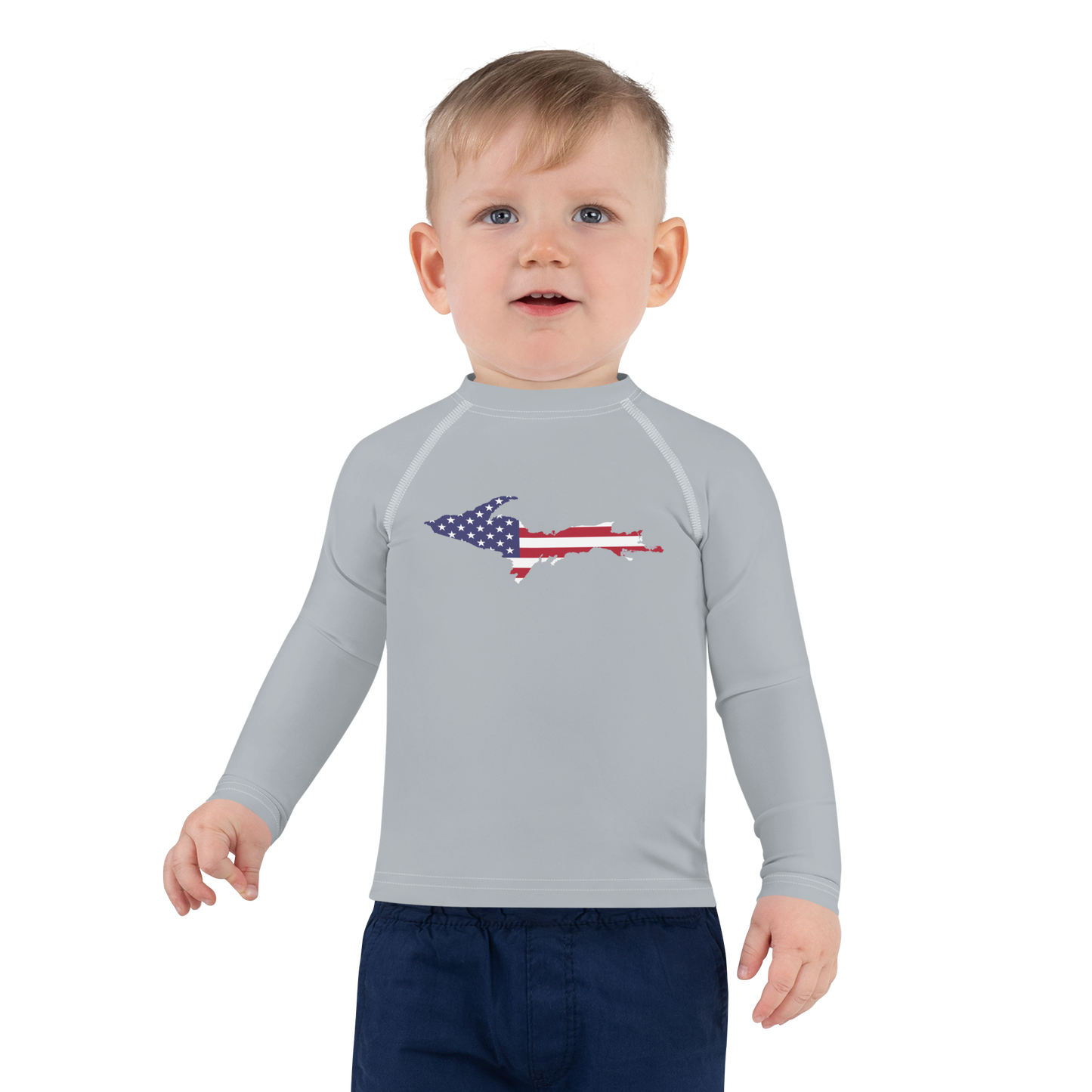 Michigan Upper Peninsula Rash Guard (w/ UP USA Flag) | Toddler - Silver