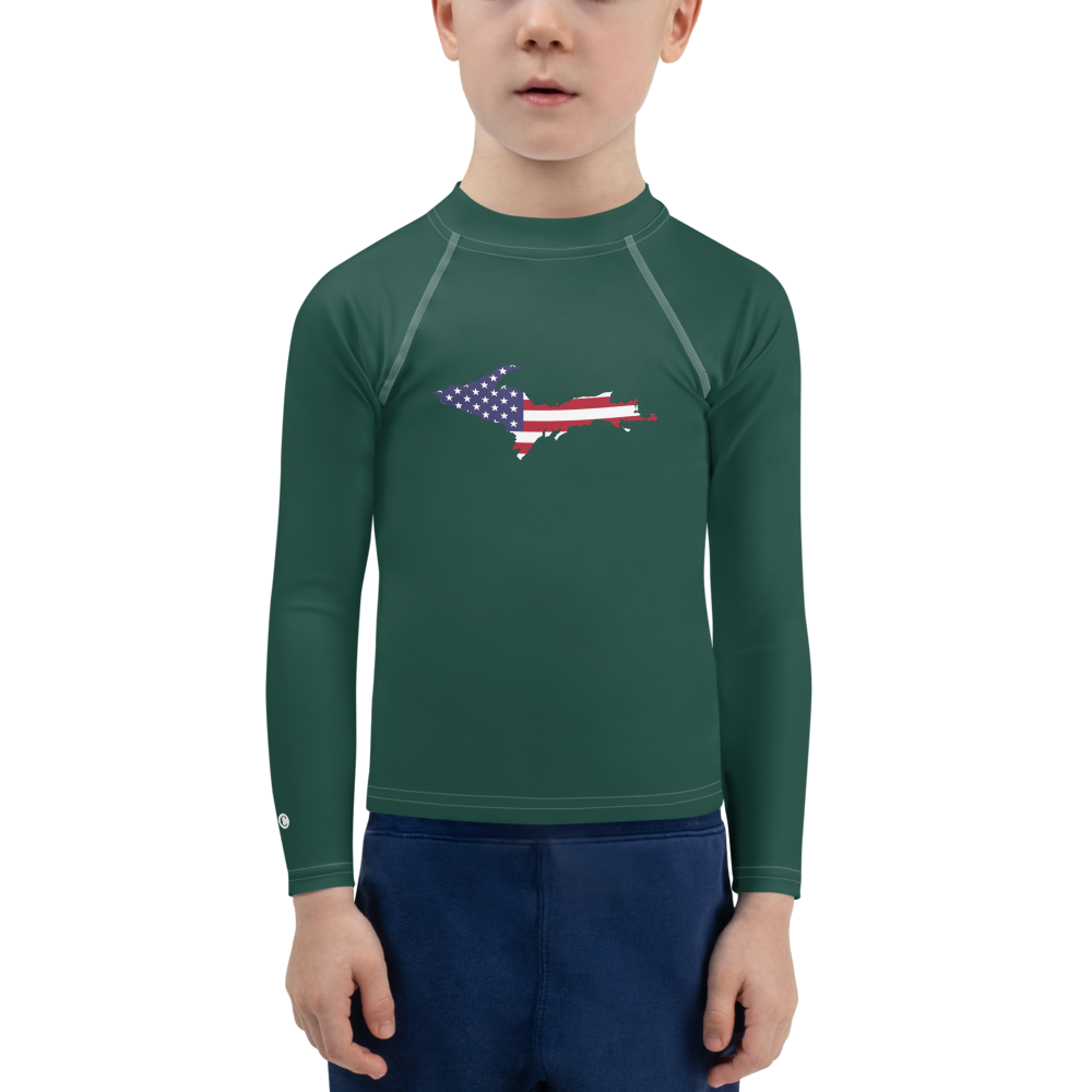 Michigan Upper Peninsula Rash Guard (w/ UP USA Flag) | Toddler - Laconic Green