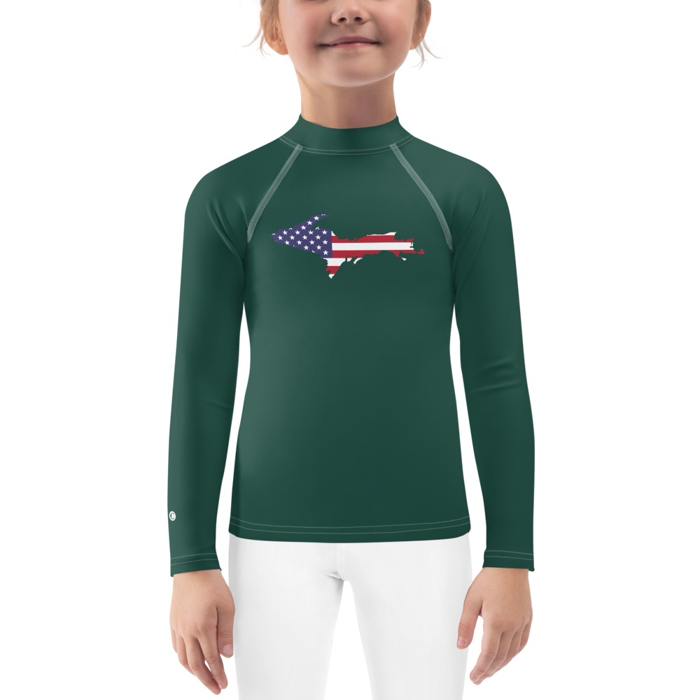 Michigan Upper Peninsula Rash Guard (w/ UP USA Flag) | Toddler - Laconic Green