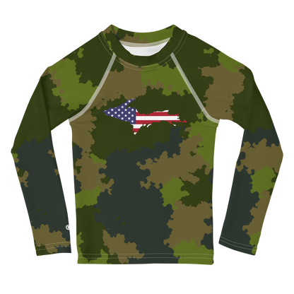 Michigan Upper Peninsula Rash Guard (w/ UP USA Flag) | Toddler - Woodland Camo