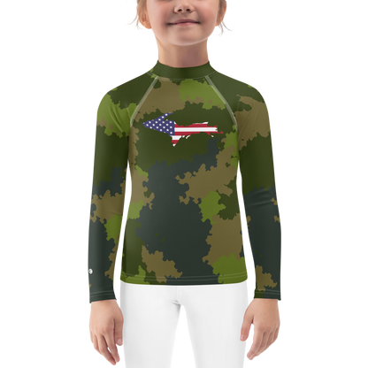 Michigan Upper Peninsula Rash Guard (w/ UP USA Flag) | Toddler - Woodland Camo