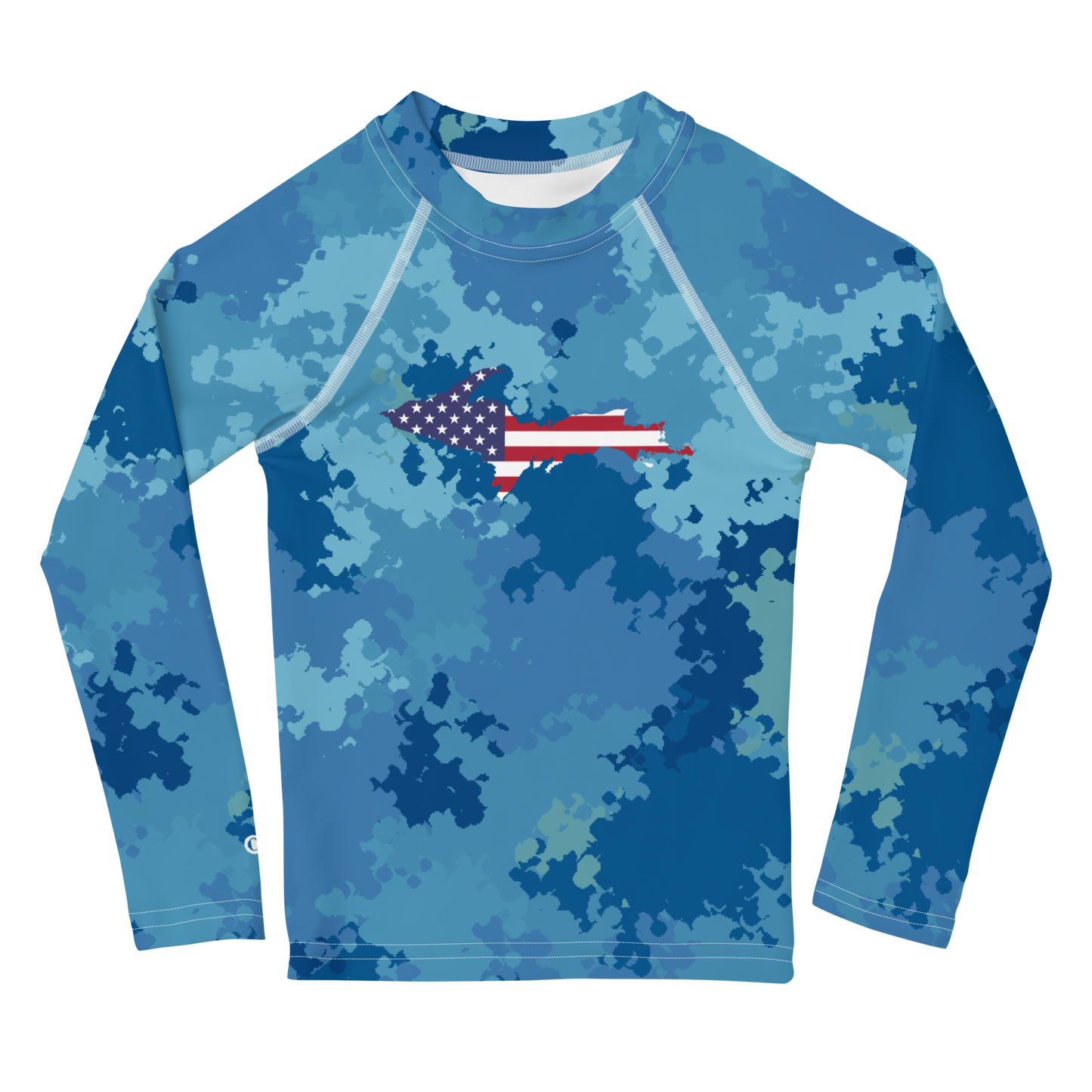 Michigan Upper Peninsula Rash Guard (w/ UP USA Flag) | Toddler - Great Lakes Camo