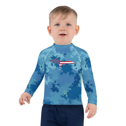 Michigan Upper Peninsula Rash Guard (w/ UP USA Flag) | Toddler - Great Lakes Camo