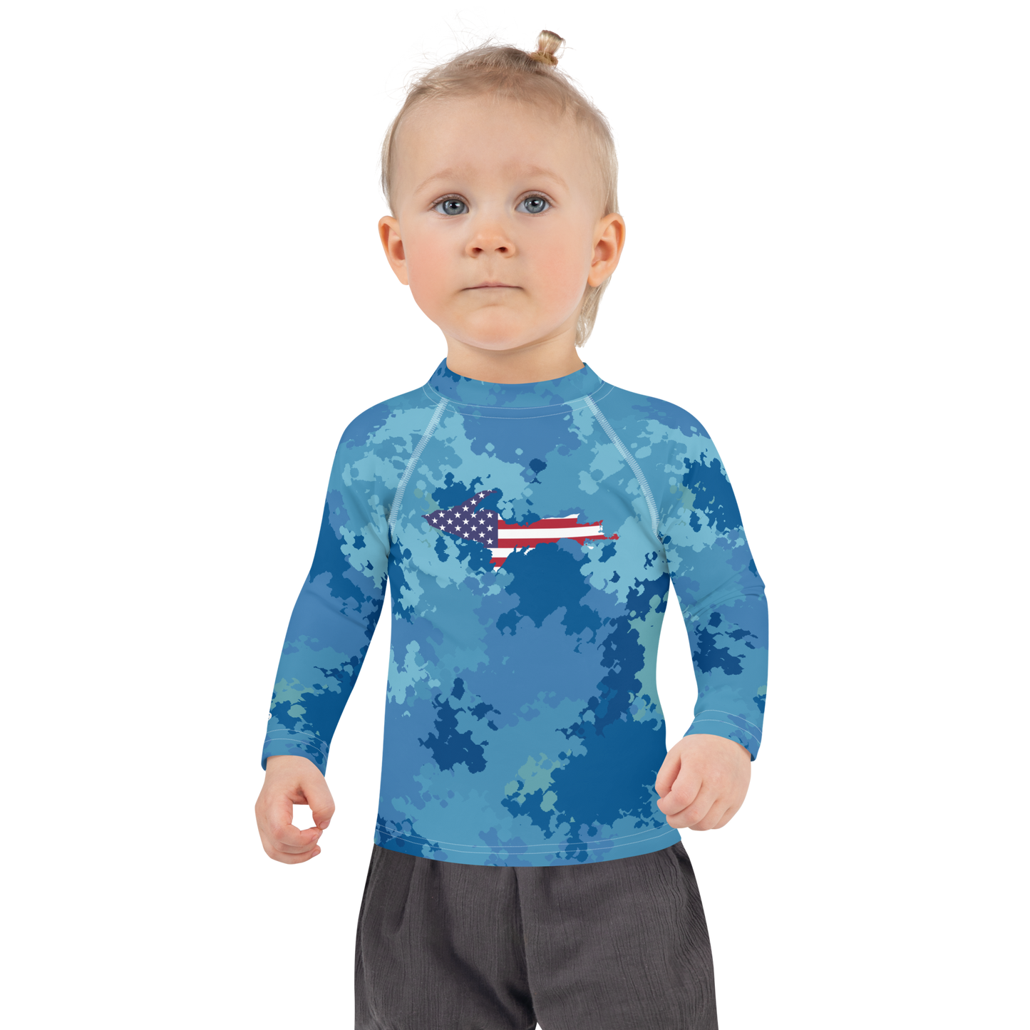 Michigan Upper Peninsula Rash Guard (w/ UP USA Flag) | Toddler - Great Lakes Camo