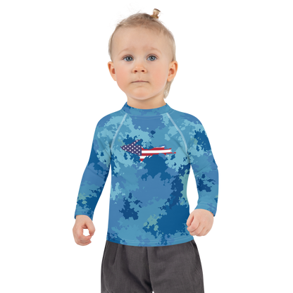 Michigan Upper Peninsula Rash Guard (w/ UP USA Flag) | Toddler - Great Lakes Camo